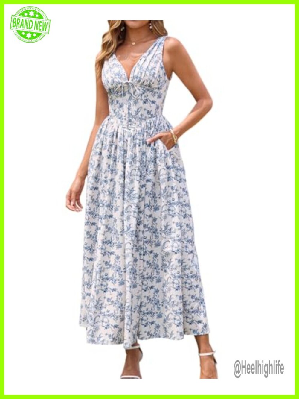GLNEGE A-Line Flowy Midi Dress with Pockets Corset V-Neck Backless